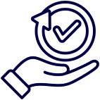 Hand holding circular checkmark icon.