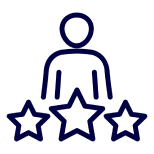 Person icon with three stars below.